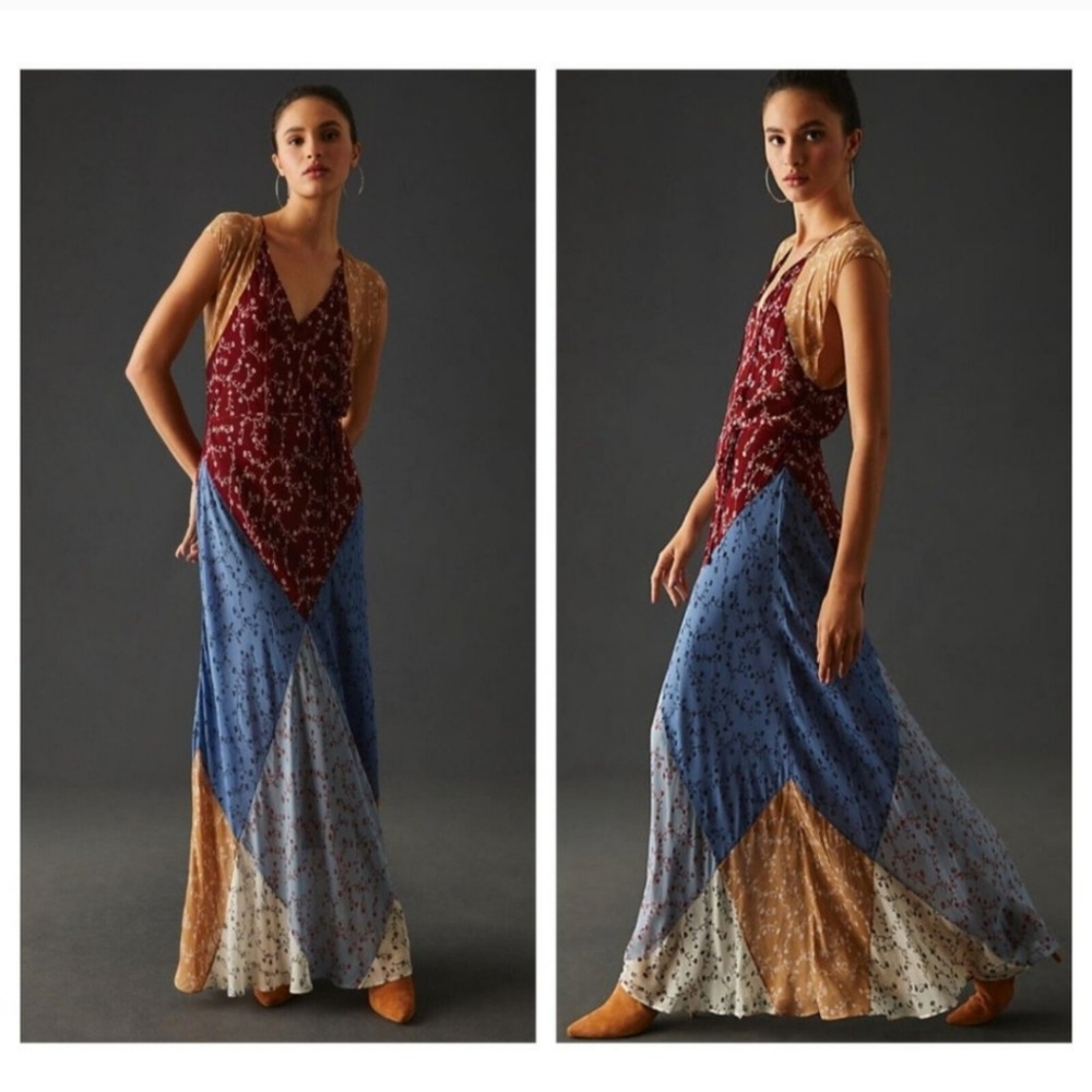 Nwt Rag & Bone Blue Multi Sam Patchwork Maxi Dres… - image 1